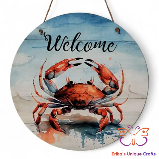 Welcome Crab Round Hanging Door Sign Door Sign