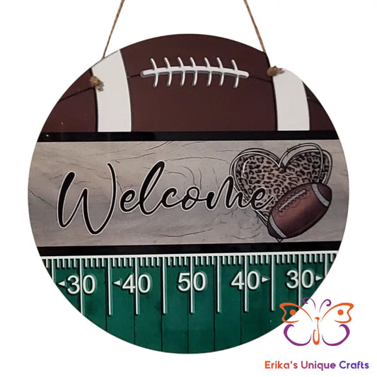 Welcome Football Love Round Hanging Door Sign Door Sign