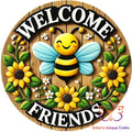 Welcome Friends Bee Round Hanging Door Sign Door Sign