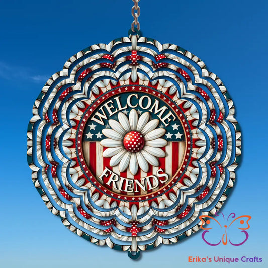 Welcome Friends Patriotic Daisy Wind Spinner Wind Spinner