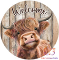 Welcome Highland Cow Round Hanging Door Sign Door Sign
