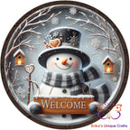 Welcome Snowman Round Hanging Door Sign Door Sign