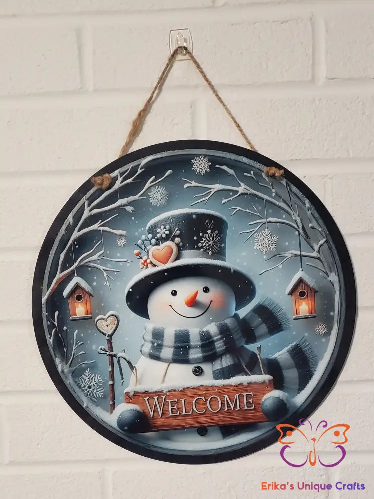 Welcome Snowman Round Hanging Door Sign Door Sign