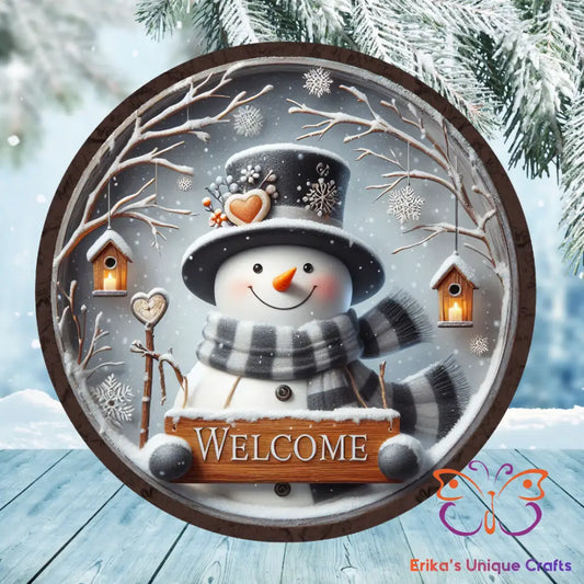 Welcome Snowman Round Hanging Door Sign Door Sign