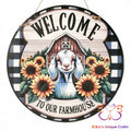 Welcome To Our Farmhouse Goat Round Hanging Door Sign Door Sign