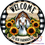 Welcome To Our Farmhouse Goat Round Hanging Door Sign Door Sign