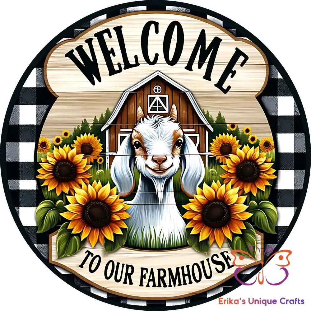Welcome To Our Farmhouse Goat Round Hanging Door Sign Door Sign