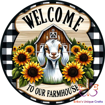 Welcome To Our Farmhouse Goat Round Hanging Door Sign Door Sign