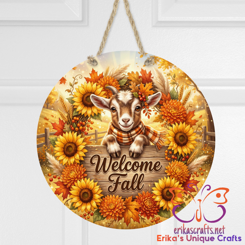 Welcome Fall Goat Metal Door Sign