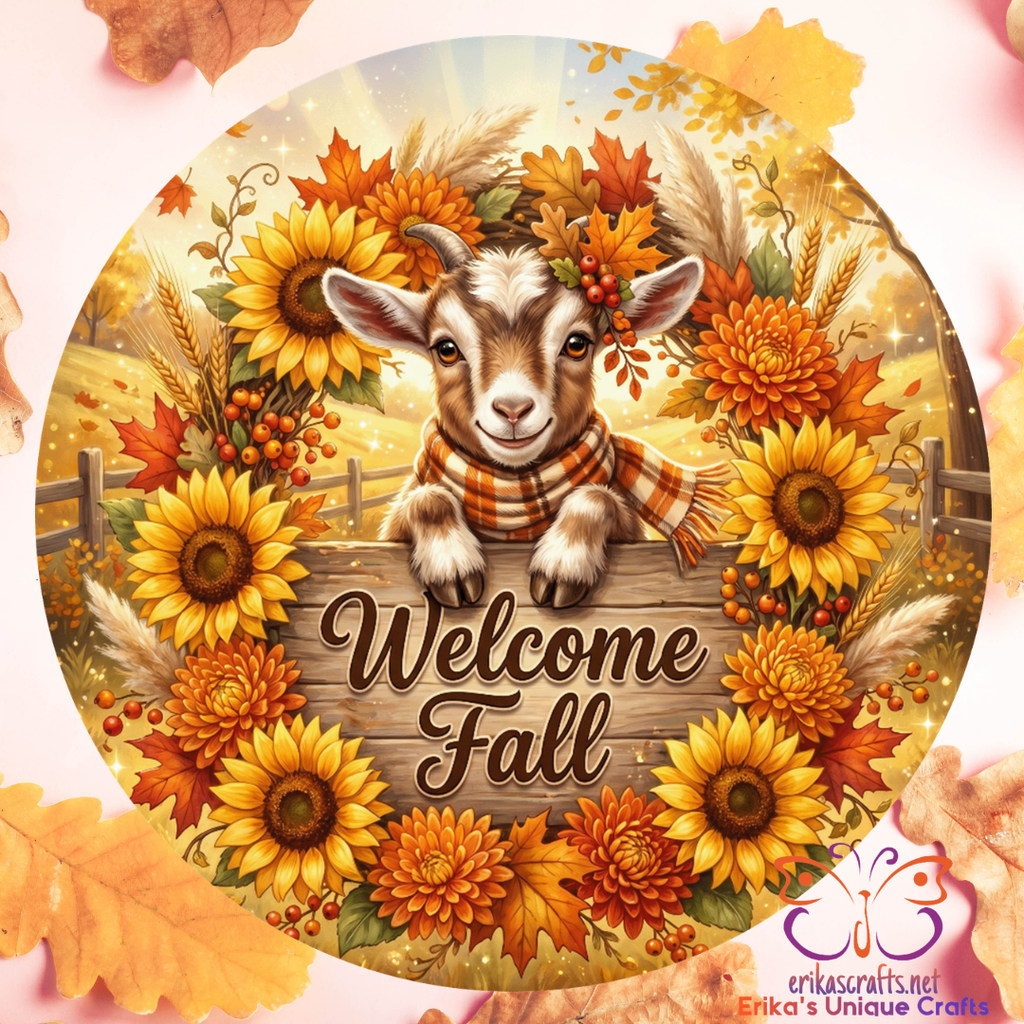 Welcome Fall Goat Metal Door Sign