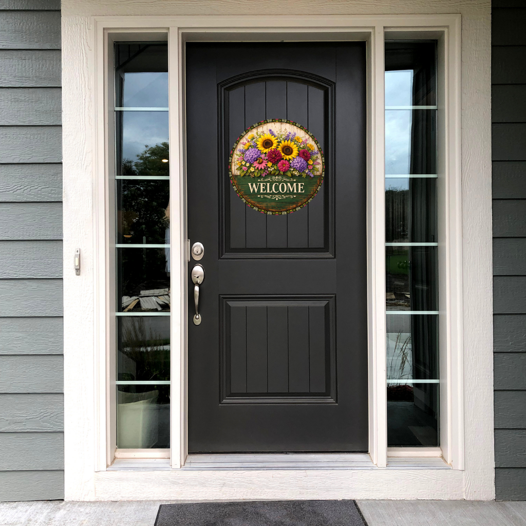 Welcome Floral Wood Metal Door Sign