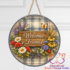 Welcome Friends Floral Plaid Door Sign - Door Sign