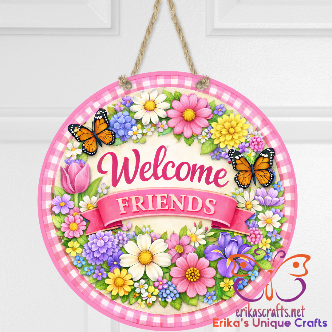 Welcome Friends Spring Floral Door Sign