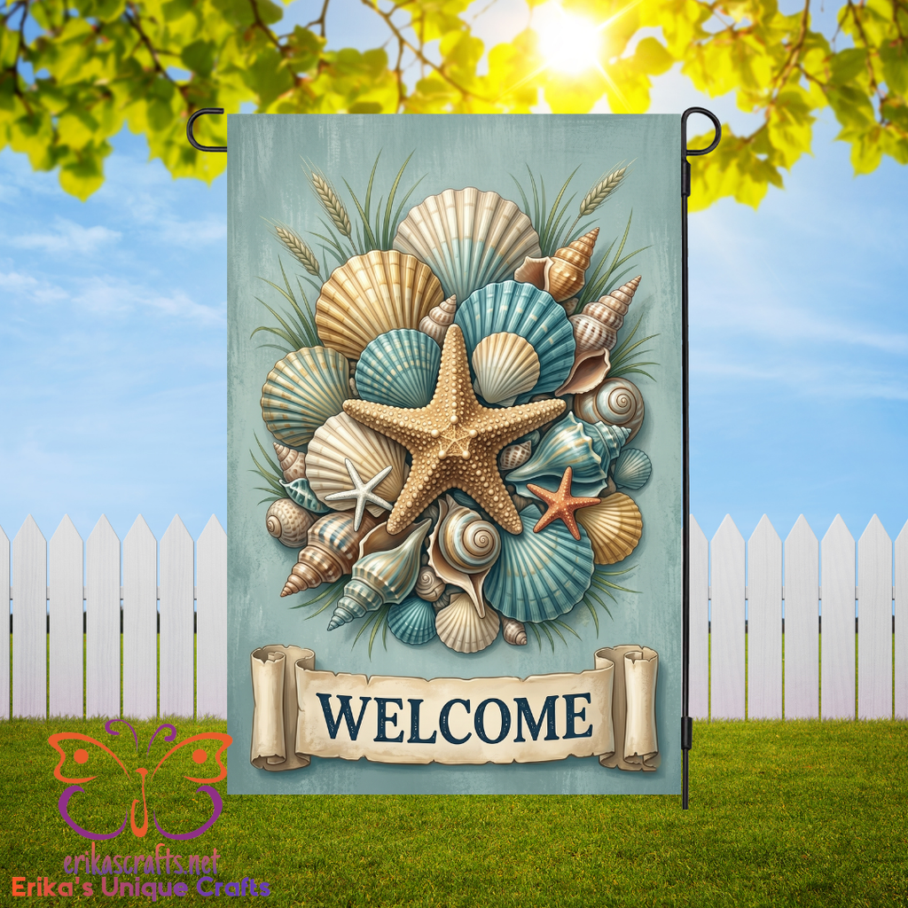 Welcome Seashells Garden Flag
