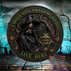 Wicked Witch and Grump Toad Metal Halloween Metal Door Sign