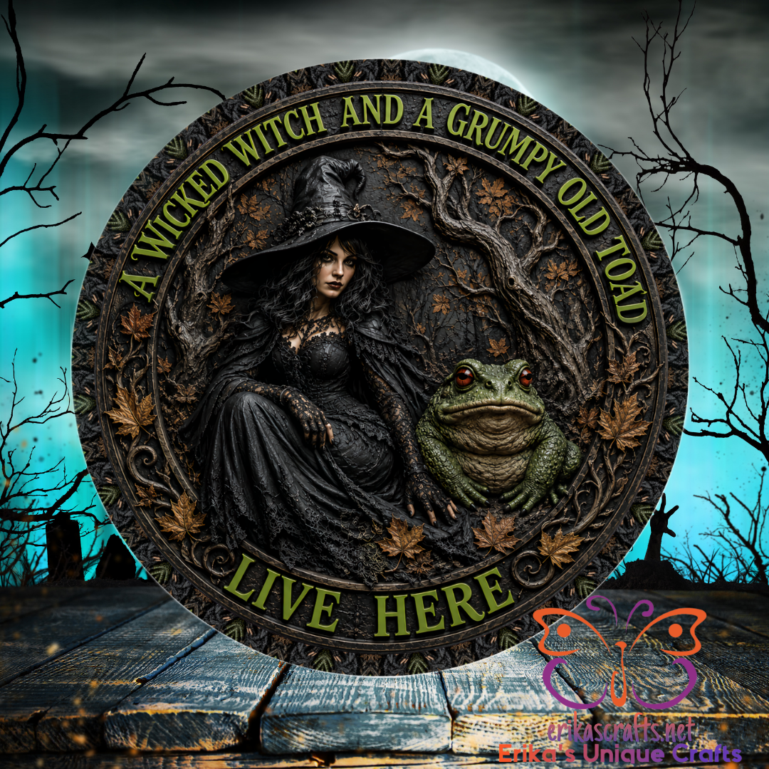 Wicked Witch and Grump Toad Metal Halloween Metal Door Sign