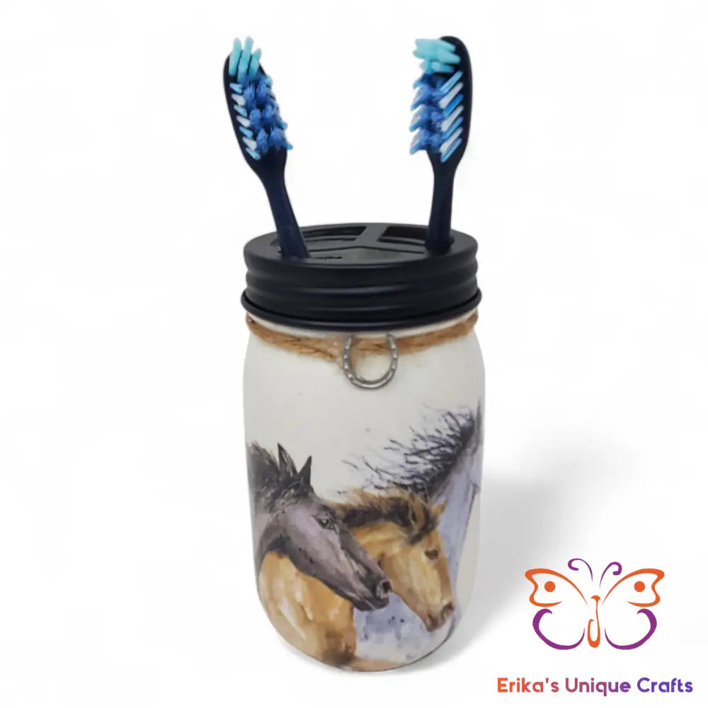 Wild Horses Mason Jar Toothbrush Holder Mason Jar