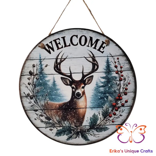 Winter Buck Round Hanging Door Sign Door Sign