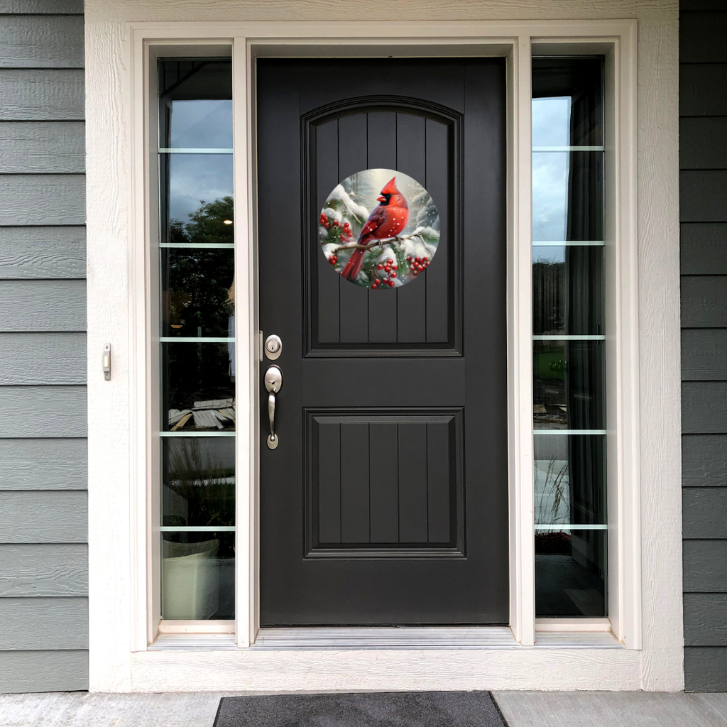 Winter Cardinal Round Hanging Door Sign - Door Sign