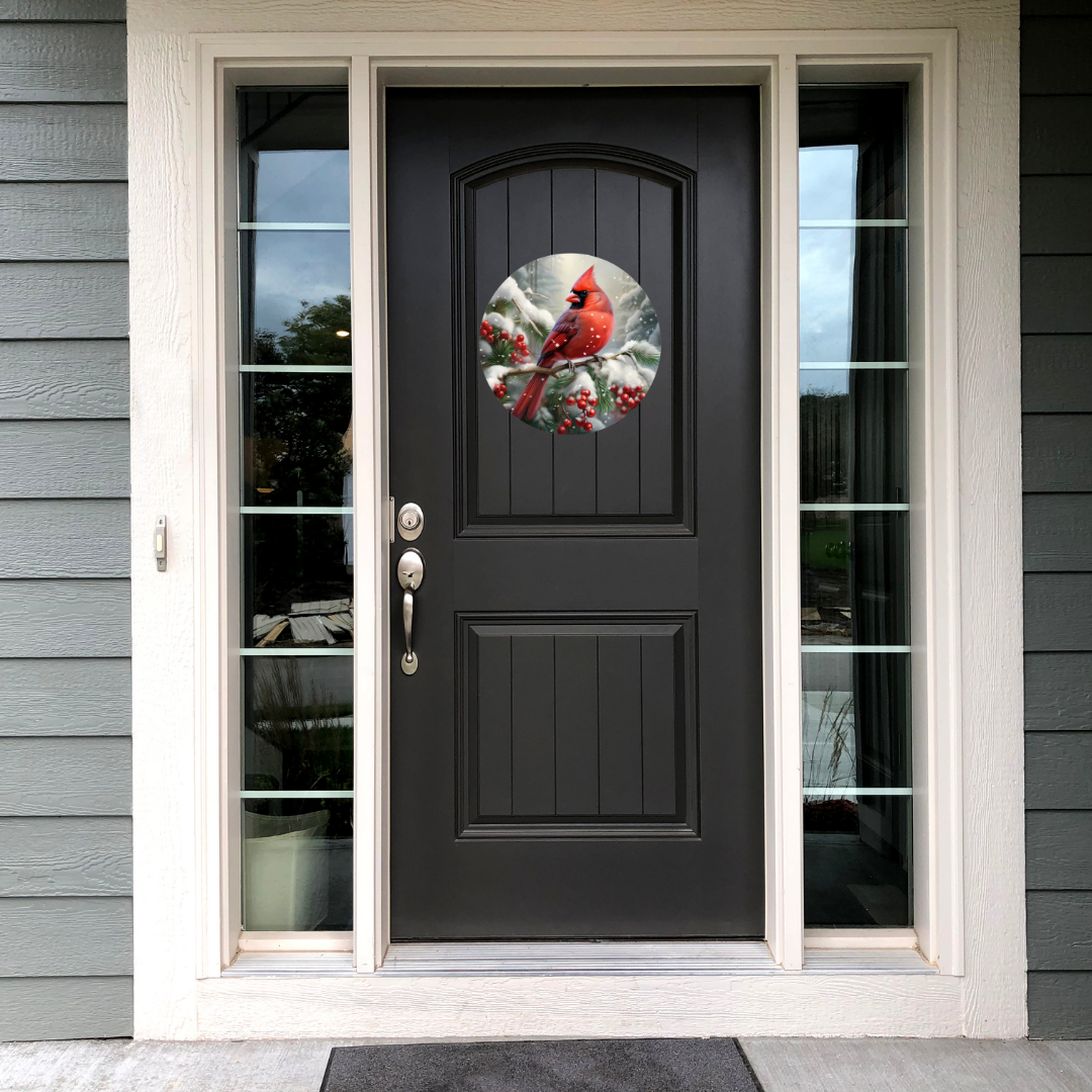 Winter Cardinal Round Hanging Door Sign - Door Sign