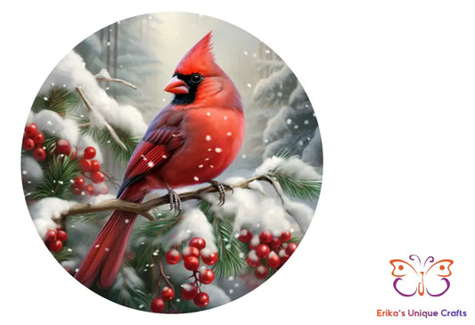 Winter Cardinal Round Hanging Door Sign Door Sign