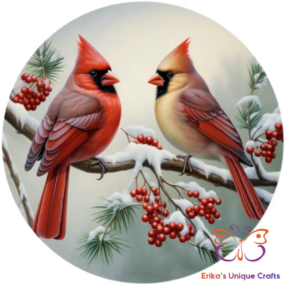 Winter Cardinals Round Hanging Door Sign Door Sign