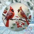 Winter Cardinals Round Hanging Door Sign Door Sign