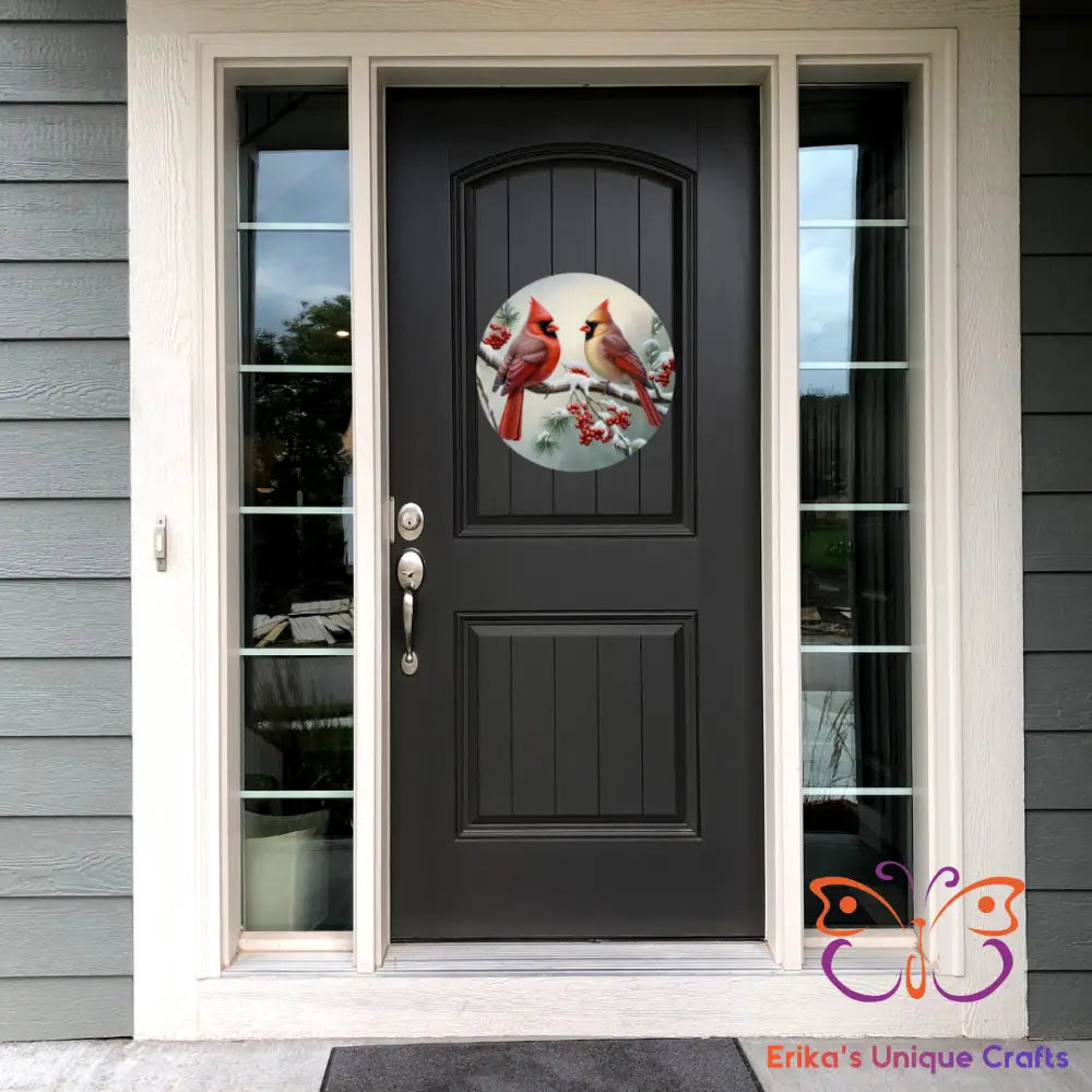 Winter Cardinals Round Hanging Door Sign Door Sign