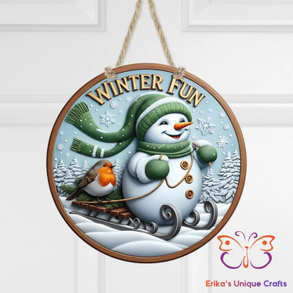 Winter Fun Snowman Round Hanging Door Sign Door Sign