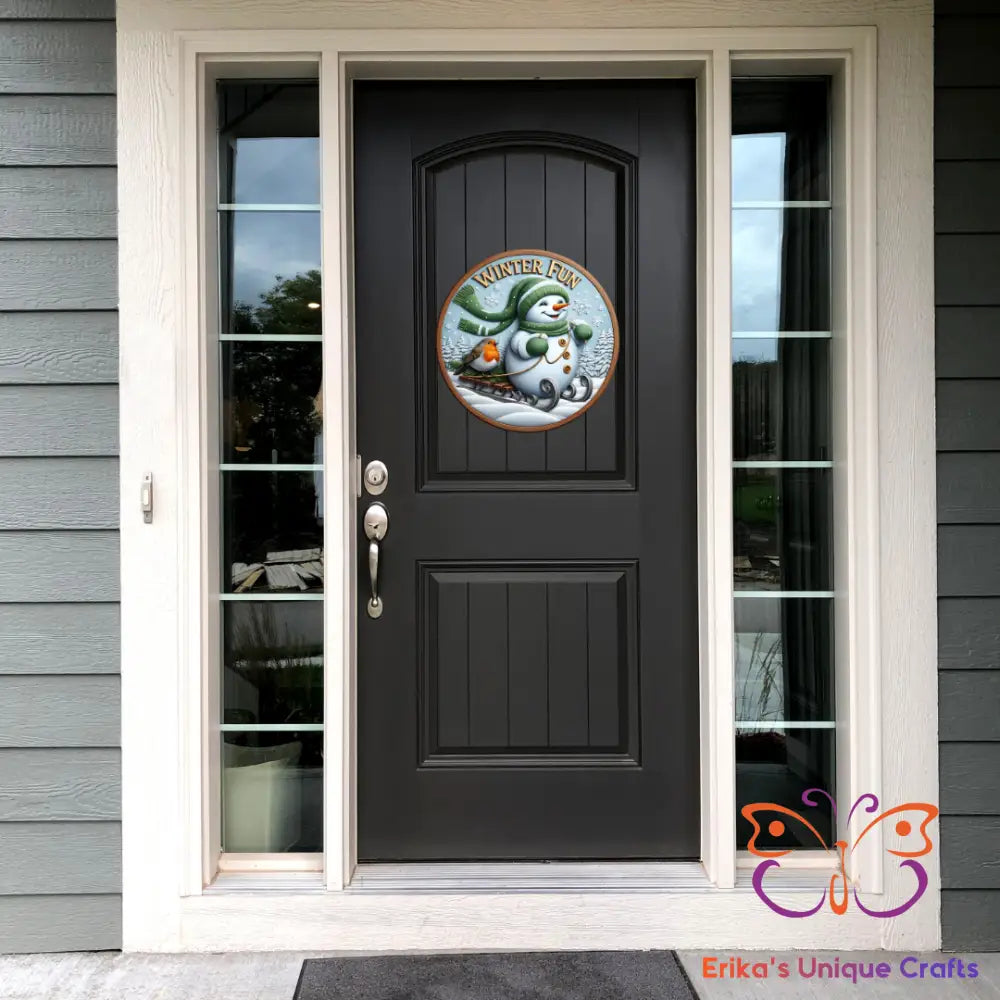 Winter Fun Snowman Round Hanging Door Sign Door Sign