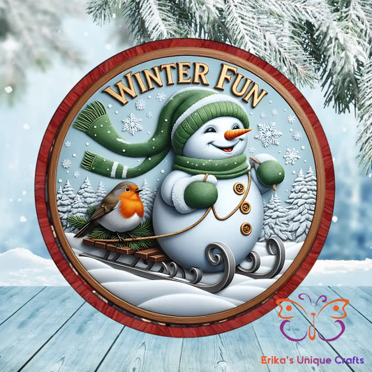 Winter Fun Snowman Round Hanging Door Sign Door Sign
