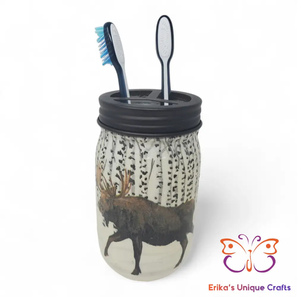 Winter Moose Mason Jar Toothbrush Holder Mason Jar