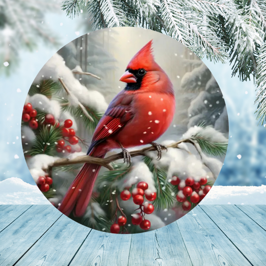 Winter Cardinal Round Hanging Door Sign