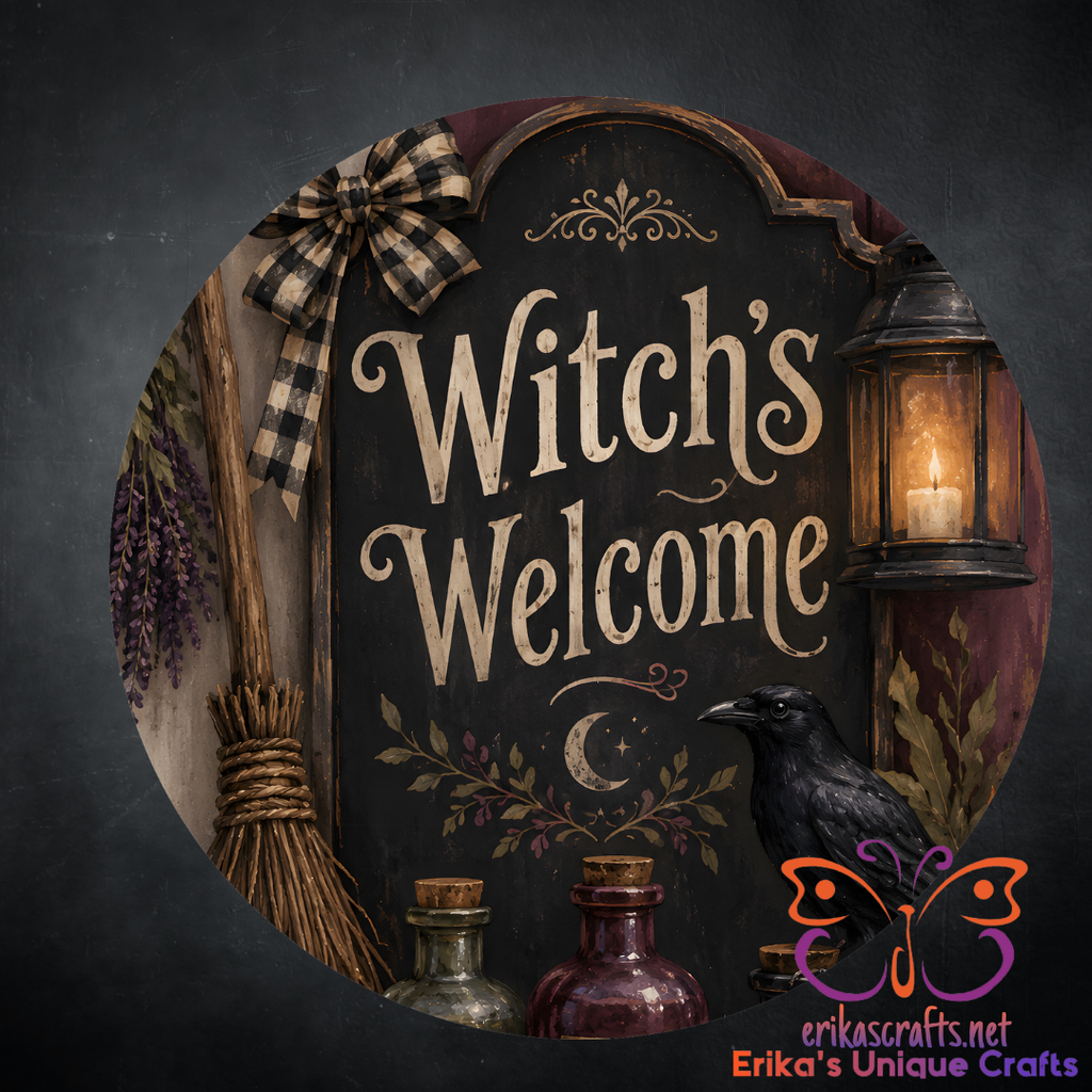Witch's Welcome Halloween Round Metal Door Sign
