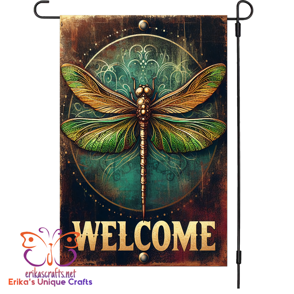 Welcome Dragonfly Garden Flag
