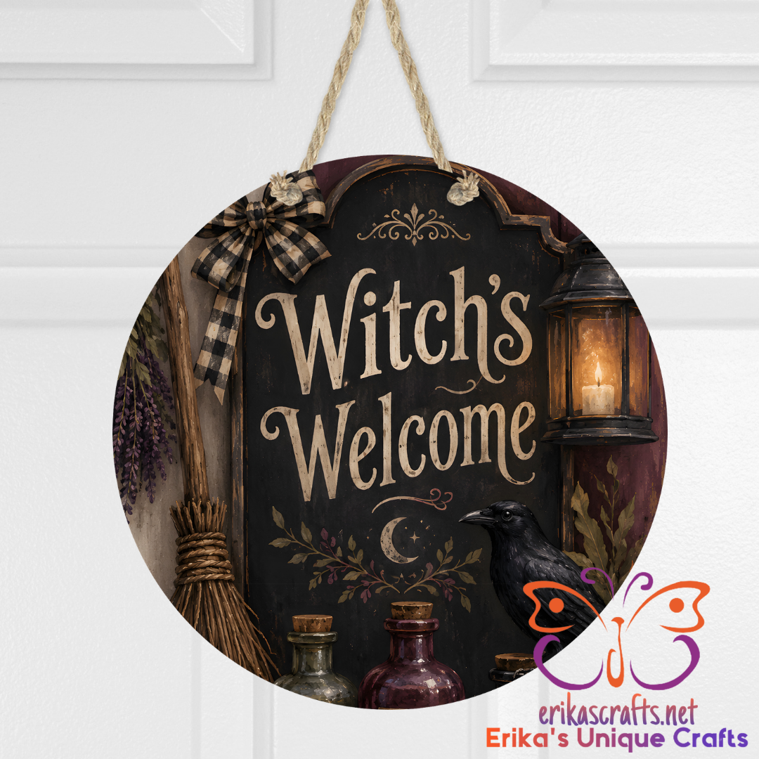 Witch's Welcome Halloween Round Metal Door Sign