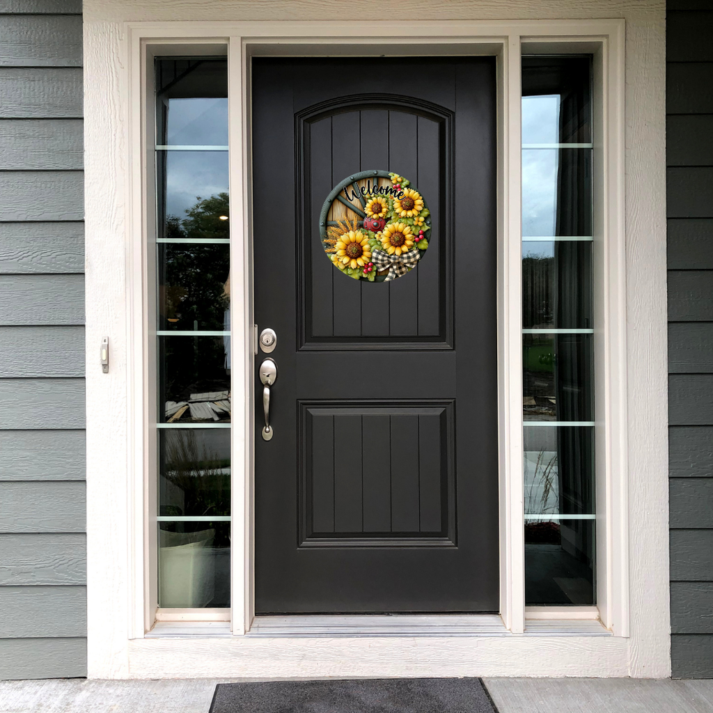 Wagon Wheel Sunflower Metal Door Sign