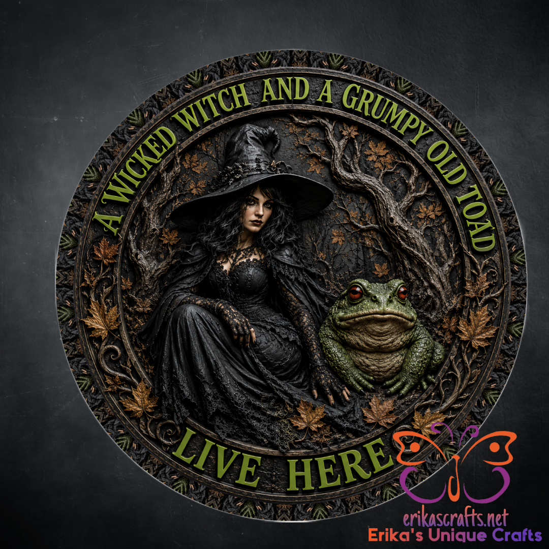 Wicked Witch and Grump Toad Metal Halloween Metal Door Sign