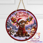 Merry Christmas Moose Round Metal Door Sign