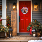 Merry Christmas Moose Round Metal Door Sign