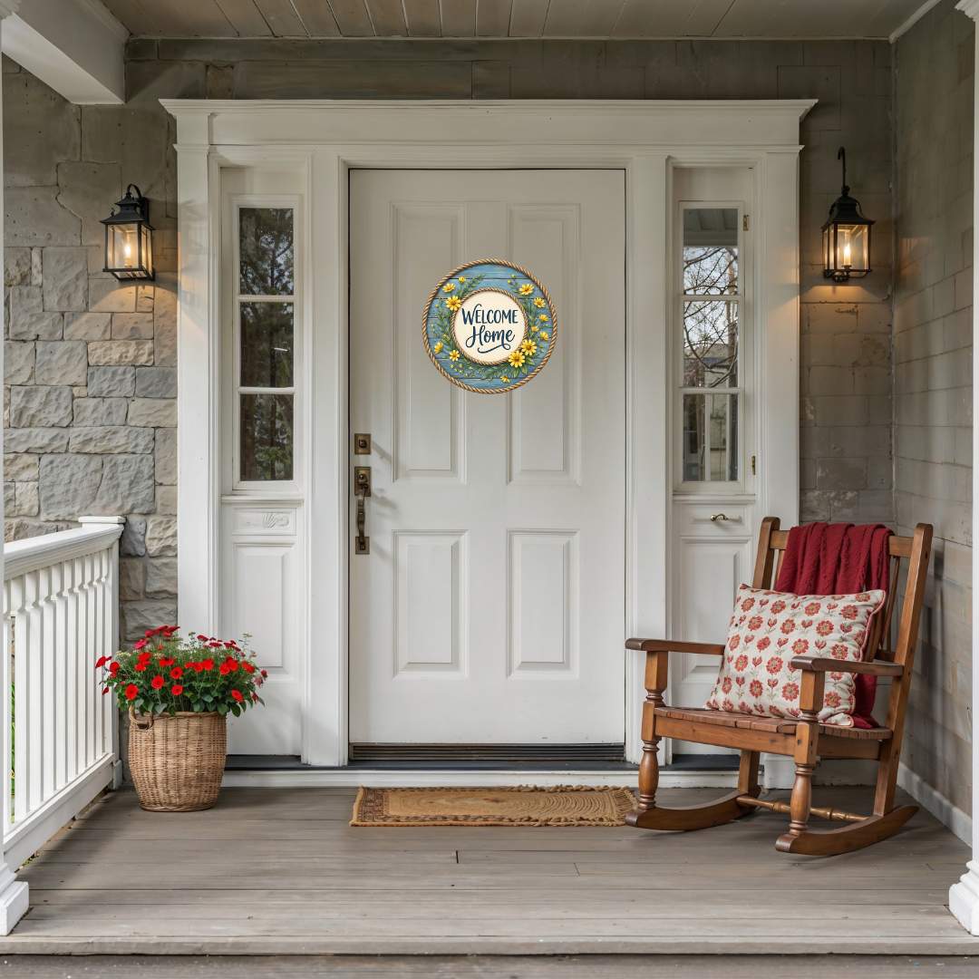 Yellow Flowers Welcome Home Door Sign