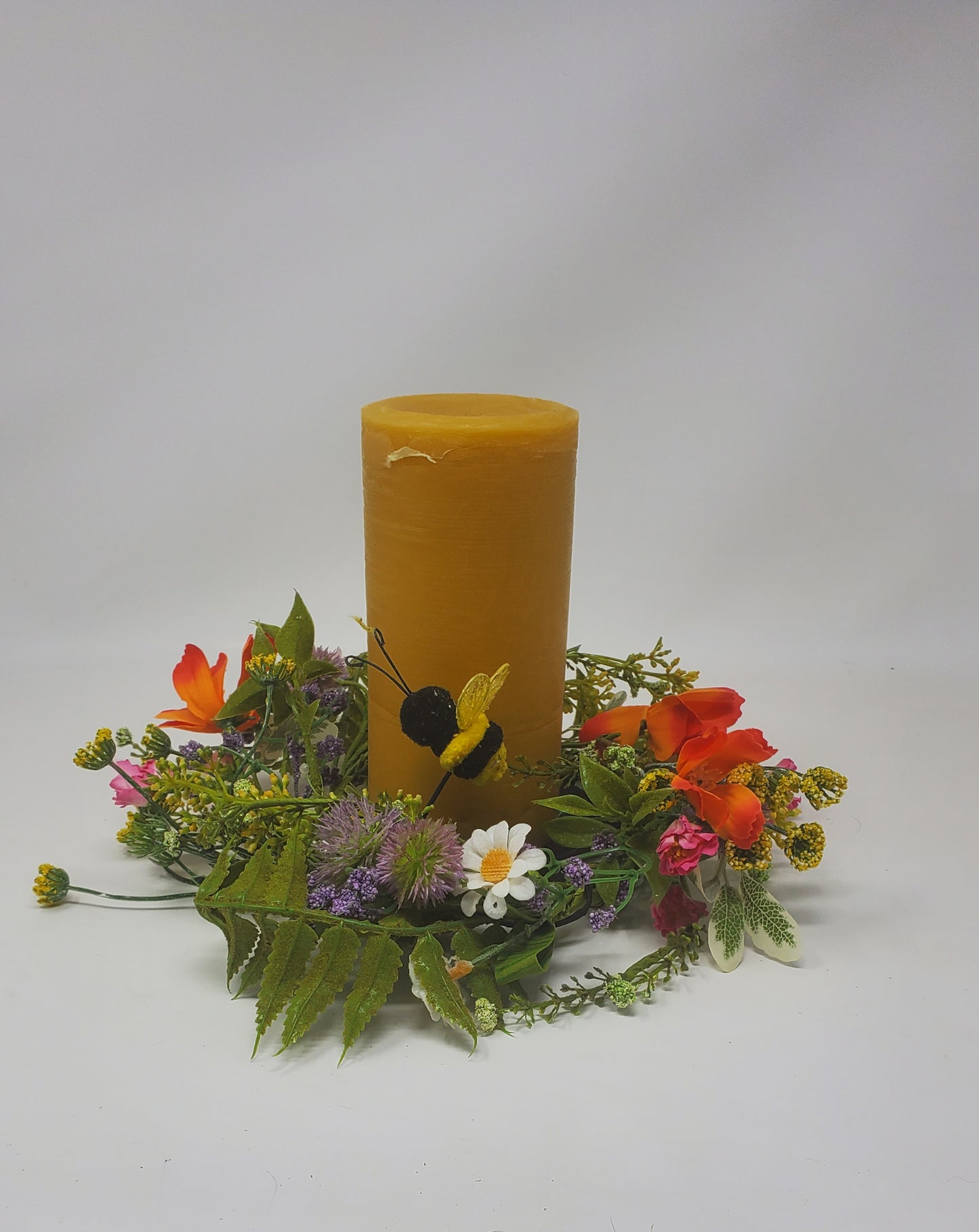 Summer Flowers and Bee Candle Wreath