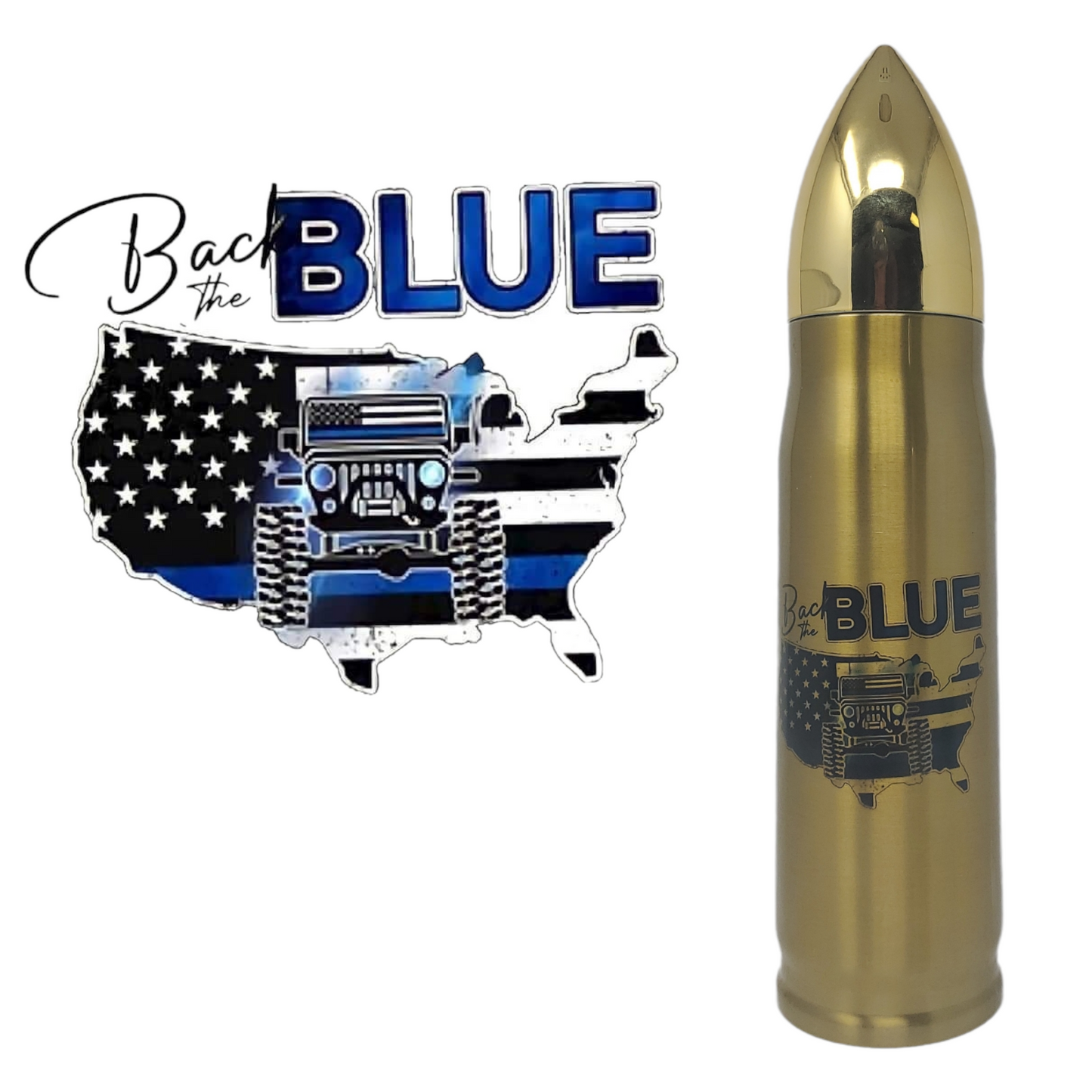 Back The Blue Jeep Bullet Thermos - Erikas Crafts