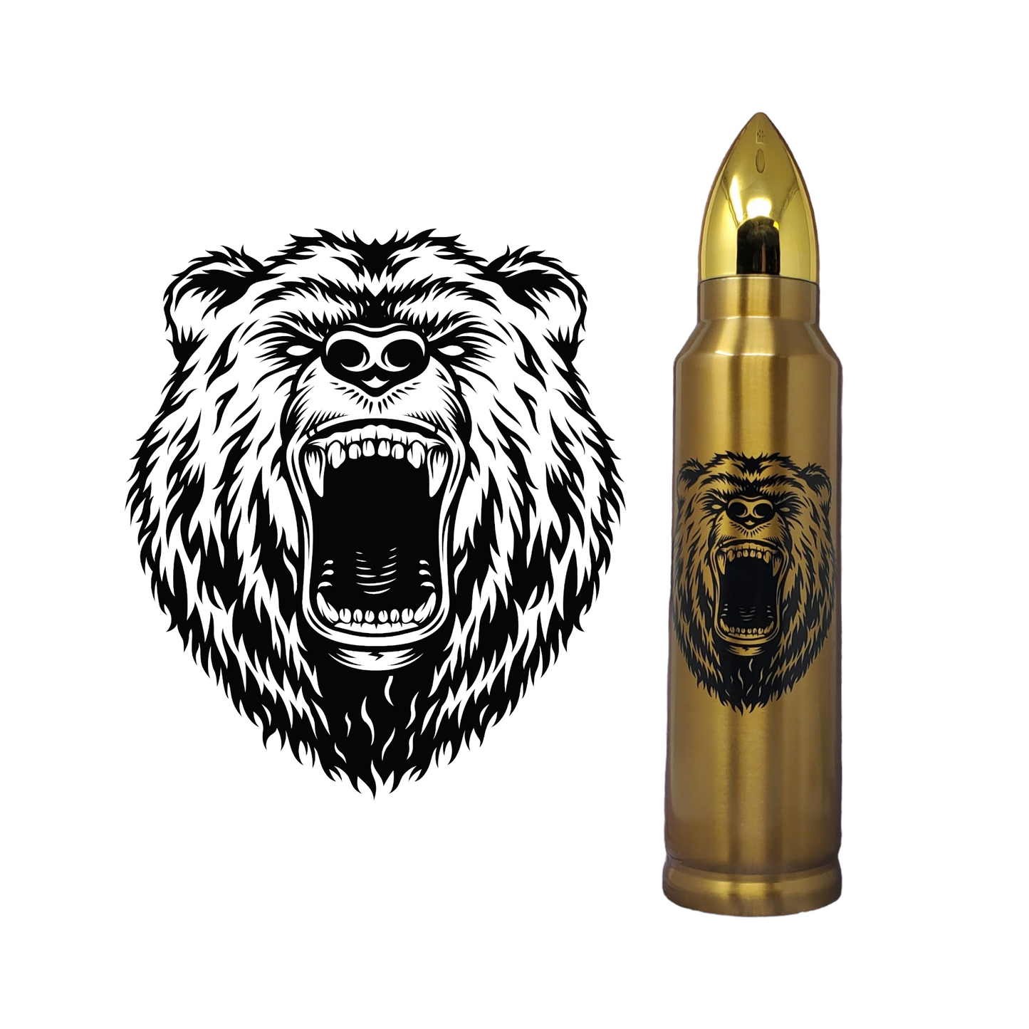 Roaring Bear and Tracks Bullet Thermos
